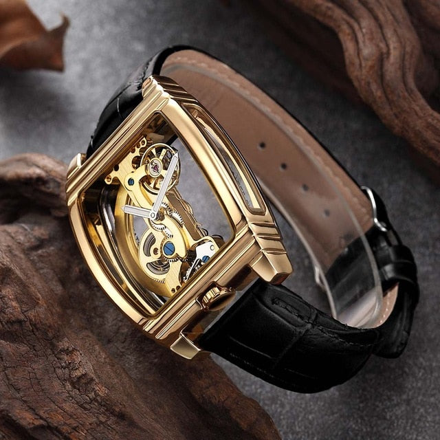 Transparent Automatic Mechanical Watch Men Steampunk Skeleton Luxury