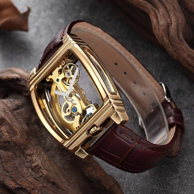 Transparent Automatic Mechanical Watch Men Steampunk Skeleton Luxury