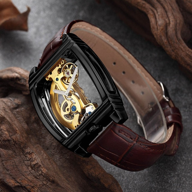 Transparent Automatic Mechanical Watch Men Steampunk Skeleton Luxury