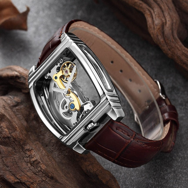 Transparent Automatic Mechanical Watch Men Steampunk Skeleton Luxury