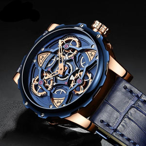 Blue Leather Quartz Watches Men