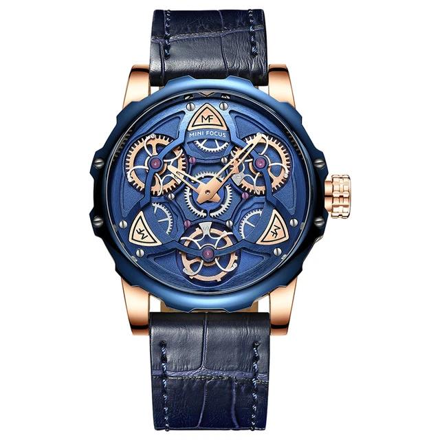 Blue Leather Quartz Watches Men