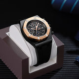quartz watch men luxuri steel metal wristwatch Multifunction chronograph waterproof casual black