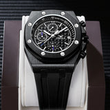 quartz watch men luxuri steel metal wristwatch Multifunction chronograph waterproof casual black