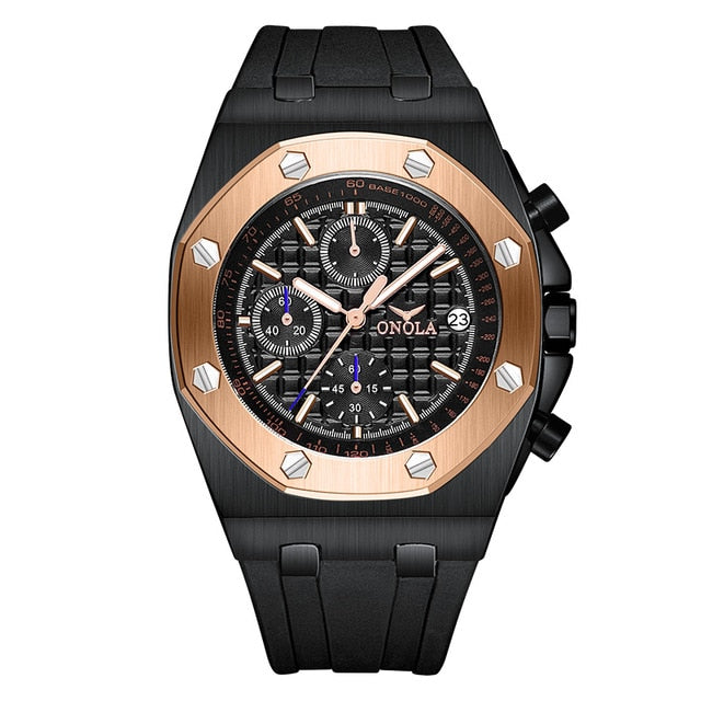 quartz watch men luxuri steel metal wristwatch Multifunction chronograph waterproof casual black