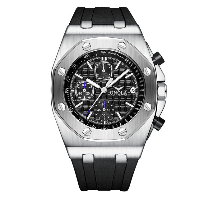 quartz watch men luxuri steel metal wristwatch Multifunction chronograph waterproof casual black