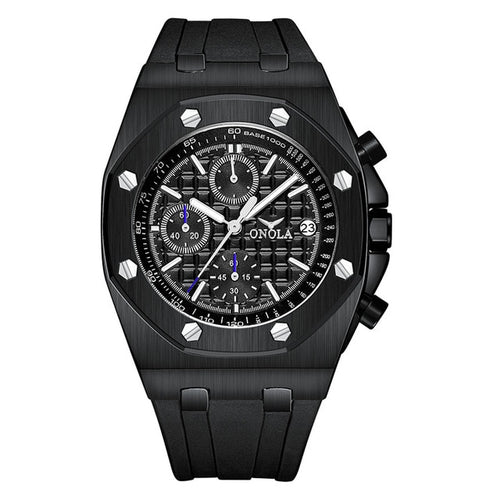 quartz watch men luxuri steel metal wristwatch Multifunction chronograph waterproof casual black