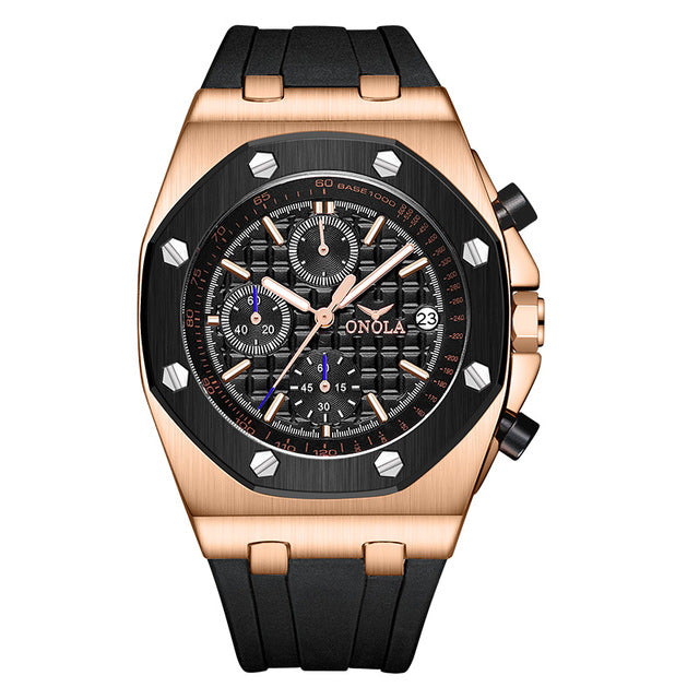 quartz watch men luxuri steel metal wristwatch Multifunction chronograph waterproof casual black