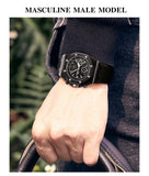 quartz watch men luxuri steel metal wristwatch Multifunction chronograph waterproof casual black