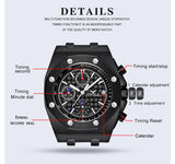 quartz watch men luxuri steel metal wristwatch Multifunction chronograph waterproof casual black
