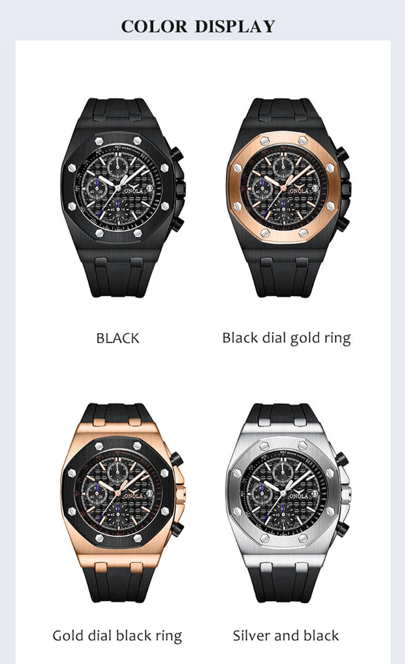 quartz watch men luxuri steel metal wristwatch Multifunction chronograph waterproof casual black