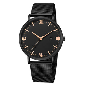 Luxury Quartz Ultrathin Leisure Stainless Steel Dial Leather Band Wrist Watch Men