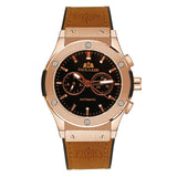 Men Automatic Self Wind Mechanical Rose Gold Silver Black Case Brown Leather