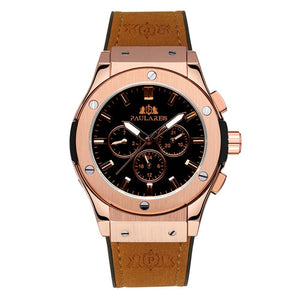 Men Automatic Self Wind Mechanical Rose Gold Silver Black Case Brown Leather