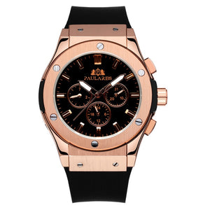 Men Automatic Self Wind Mechanical Rose Gold Silver Black Case Brown Leather